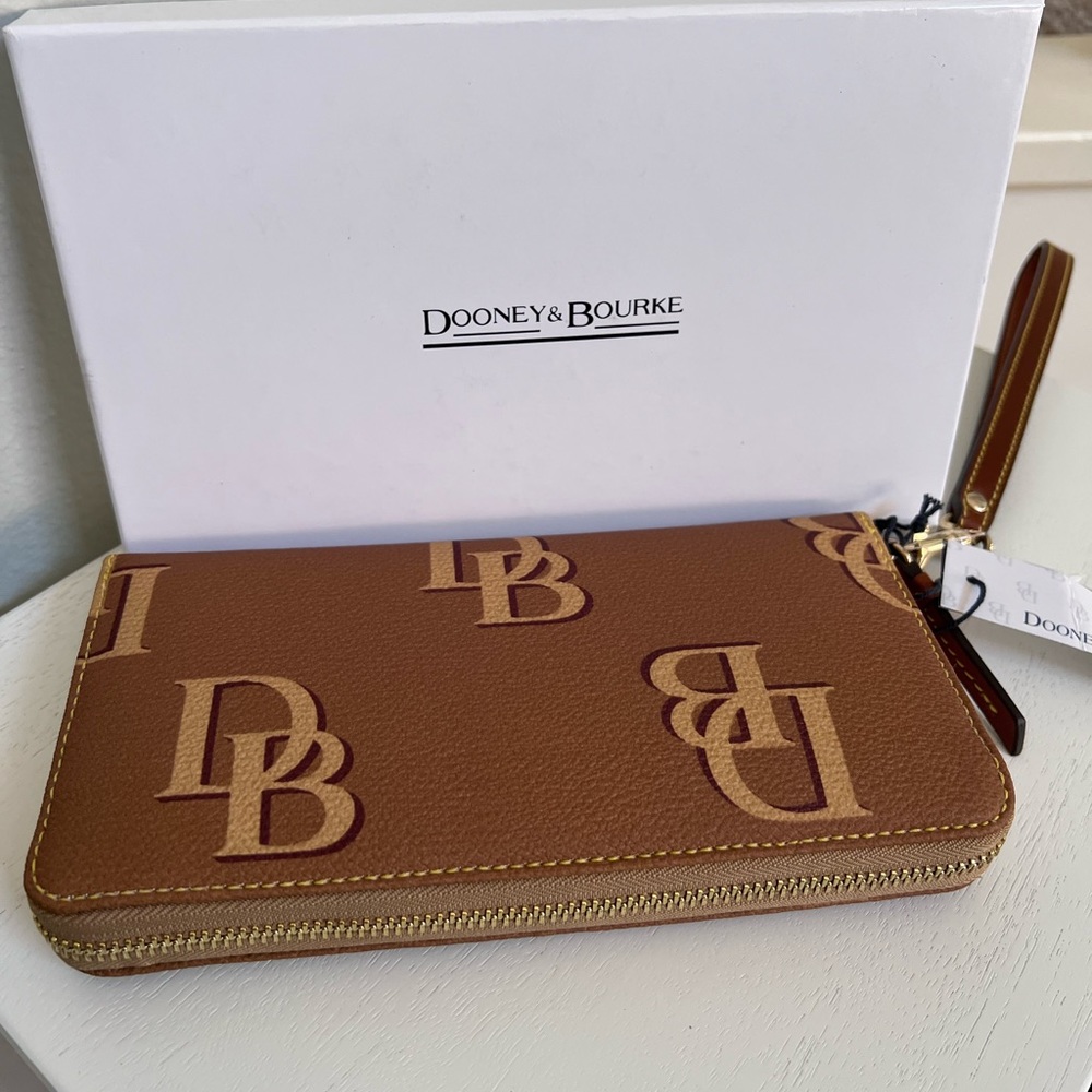 Dooney & Bourke Large Sattle Leather Monogram Zip Around Wristlet